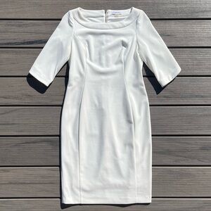 Calvin Klein; Soft White; Sheath Midi Dress; Boat Neck; 3-Quarter Sleeve; 6P